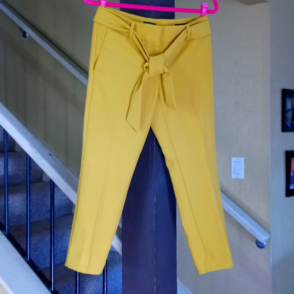 Mustard Yellow LOFT Marisa Slacks w/ Tie Belt Women's Size 0 NWT